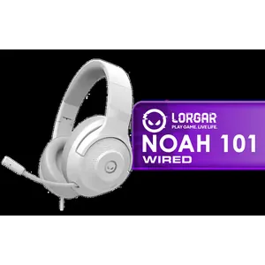 LORGAR Noah 101 Gaming Headset with Microphone – White / 40mm Drivers / Retractable Mic / 20–20,000Hz Frequency Range / 3.5mm Jack / PU Leather Ear Cushions / Foldable Design / Multi-Platform Compatible