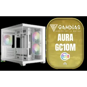 GAMDIAS AURA GC10M Micro-ATX & MIni-ITX Mid Tower Gaming Computer PC Case with Side Tempered Glass, 3x 120mm ARGB Case Fans White