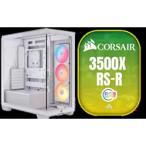 CORSAIR 3500X RS-R ARGB Mid-Tower PC Case - White / Wraparound Tempered Glass Panels / 3× RS120-R ARGB Fans Pre-Installed / Optimized Airflow with Multi-Fan Mounting (Side, Roof, PSU) / Reverse Motherboard Compatibility / Radiator Support up to 360mm