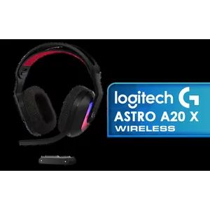 LOGITECH G ASTRO A20 X Wireless Gaming Headset - Black / LIGHTSPEED 2.4GHz Wireless + Bluetooth 5.3 / PLAYSYNC AUDIO Dual-System Support / 40mm Biocellulose Drivers / 48kHz High-Resolution Boom Microphone with Blue VO!CE / LIGHTSYNC RGB 16.8M Colors / Up to 90-Hour Battery Life / Ultra-Lightweight 290g Design