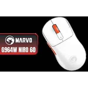 MARVO G964W Niro 60 Gaming Mouse - White / 6D Wired & 2.4G Wireless & Bluetooth Mouse / Pixart 3311 Sensor / Battery Capacity: 300mah / 1.5m type C Detachable Braided Cable / Switch Type: 50 Million Times / Pulling Rate: BT 125HZ Wire+2.4G 1000HZ / DPI: 800-1200-2400-3200-5000-12000 / G964W-WH