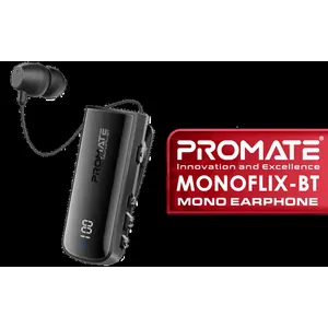 Promate MonoFlix-BT Dynamic High-Definition Retractable Mono Earphone / Retractable 30cm Cable / IPX7 Water Resistant / Smart LED Screen / ENC Noise Reduction / MONOFLIX-BT.BLACK