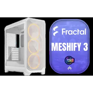 Fractal Design Meshify 3 RGB White Tempered Glass Clear Tint - High Airflow PC Gaming Case - Mesh Front Panel - Three ARGB Momentum 14 Gen 2 Fans Included - E-ATX/ATX/mATX Support / FD-C-MES3A-07