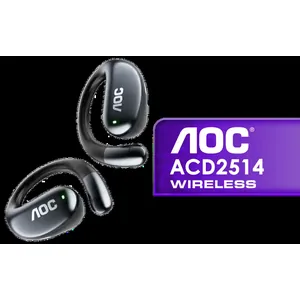 AOC ACD2514 Wireless Bluetooth Over-Ear Sports Headphones - Black / Clip-On Fit / Built-In Microphone for Clear Communication / Long-Lasting Battery with Charging Case / ACD2514BK/00