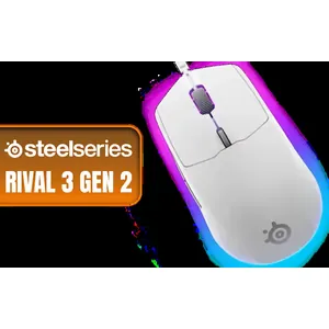 Steelseries Rival 3 Gen 2 Gaming Mouse - White / True 1-to-1 Tracking / 3-Zone RGB / Super Mesh Paracord / 77g Lightweight / 62516