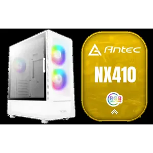 Antec NX410 ATX Mid-Tower Tempered Glass Gaming Case - Supports up to 6 Fans - CPU Cooler Support: Up To 168 mm - PSU Support: Up To 165 mm - LED Control Button - 3 x Include ARGB LED Fans — White / 0-761345-81042-5