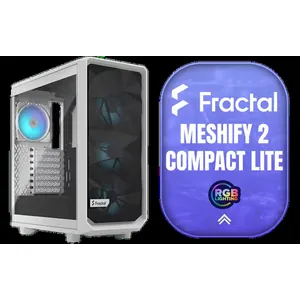 Fractal Design Meshify 2 Compact Lite White ATX Flexible Tempered Glass Clear tint Window Mid Tower Computer Case / 4 x Pre-Installed ARGB Fans Included / FD-C-MES2C-08