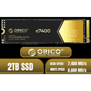 ORICO e7400 M.2 NVMe SSD - 2TB / PS5 Compatible / PCIe Gen4.0 x4 / Up to 7,400MB/s Read and 6,600MB/s Write Speeds / ORICO-e7400-2TB-GD-BP