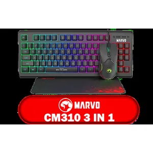 MARVO CM310 3 IN 1 Gaming Combo / Supports up to 3200 DPI / Mousepad Size: 280 x 230 x 2mm / 3 Colors Backlight / Membrane Switches / CM310