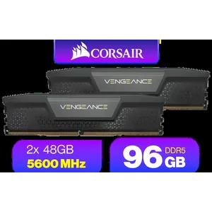Corsair Vengeance DDR5 96GB (2x48GB) 5600MHz C40 Desktop Memory - Black / Onboard Voltage Regulation / Custom XMP 3.0 Profiles / Compact Form-Factor / Solid Aluminum Heatspreader / CMK96GX5M2B5600C40
