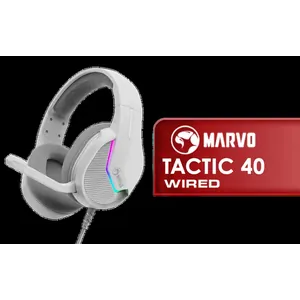 Marvo Tactic 40 RGB Gaming Headset - White / 50mm Speakers Crystal-Clear Audio / Dynamic RGB Backlighting / Lightweight Durable Adjustable Headband / Detachable Omnidirectional Noise-Reducing Mic / Gaming-Focused Tactic 40 Design