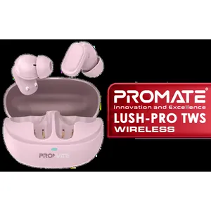 Promate Lush-Pro High-Definition TWS Wireless Earphones - Pink / IntelliTouch Control / Crystal Clear Calls / IPx4 Water Resistance / Up to 36 Hours Playback Time / Lush-Pro.Pink