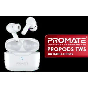 Promate ProPods High-Definition TWS Wireless Earphones - White / IntelliTouch Control / Active Noise Cancellation / ENC Noise Reduction / PROPODS.WHITE