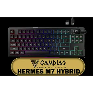 Gamdias Hermes M7 Hybrid RGB Mechanical Gaming Keyboard - Black / Red Switches / RGB Backlighting / N-Key rollover / Hot-Swappable / 1.5m Type-C to A cable / Connectivity - Wired, 2.4G, BT