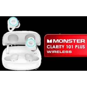 Monster Clarity 101 Plus AirLinks Wireless In-Ear Headphones - White / IPX5 Waterproof, Bluetooth Earbuds 5.0, Up to 28 Hours with Fully Charged Case, Bluetooth Headphones Built-in Mic, Truly Wireless Headphones with Deep Bass for Sport / MH22003WT