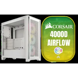 Corsair iCUE 4000D RGB Airflow Mid-Tower Gaming E-ATX PC Case - 3X AF120 RGB Elite Fans - iCUE Lighting Node PRO Controller - Supports Motherboards up to E-ATX - High-Airflow Design - CORSAIR RapidRoute Cable Management System - True White / CC-9011241-WW