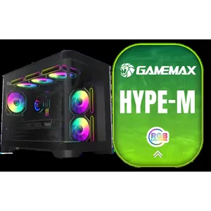 Gamemax HYPE-M Gaming Case - Black / Supports up to 8 RGB fans / M-ATX, and ITX support / 1x HDD and 3x SSD bays / Multiple USB ports including Type-C / No Fans Included / HYPE-M-BK
