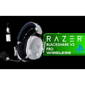Razer BlackShark V3 Pro Gaming Headset for PlayStation - White / HyperSpeed Wireless Gen-2 / Detachable Mic / Noise Cancellation / Memory Foam Cushions / TriForce Bio-Cellulose 50 mm Drivers