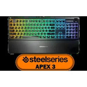 Steelseries APEX 3 Gaming Keyboard - Whisper Quiet Gaming Switches / Water resistant / Dedicated Multimedia Controls / Three-Way Cable Routing / 10-Zone RGB Illumination