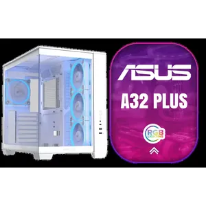 ASUS A32 Plus TG ARGB White Case ATX with Dual Camera, Supports 360mm Radiators and 420mm Graphics Cards, 4 Pre-Installed ARGB Fans, Clean Cable Management, Panoramic Design, White