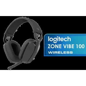 Logitech Zone Vibe 100 Lightweight Wireless Bluetooth Headset - Graphite / Noise Canceling Microphone / Advanced Multipoint Bluetooth / Works with Teams, Google Meet, Zoom, Mac/PC / 981-001213