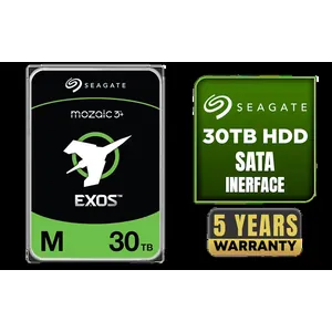 SEAGATE Exos M 30TB Enterprise Hard Drive / 30TB Helium-Sealed CMR Storage / 7200 RPM Rotational Speed / 512MB Cache Buffer / Up to 275MB/s Transfer Rate / 2.5M-Hour MTBF Reliability / RSA 3072 Secure Firmware / PowerChoice Idle Power Savings
