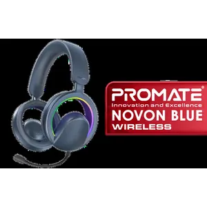 PROMATE NOVON.BLUE Open-Ear Wireless Over-Ear Headphones / High-Fidelity 40mm Drivers / Bluetooth v6.0 / Detachable High-Sensitivity Microphone / RGB Circular Ring Lights with 4 Modes / Up to 20H Playtime (8H with RGB On) / Integrated Controls / NOVON.BLUE