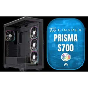 EINAREX Prisma S700 ATX Mid-Tower Case - Black / Supports ATX, m-ATX and m-ITX Motherboards / Tempered Glass Panel / USB-C 3.2 Gen 2 + USB 3.0 I/O / 1×2.5\\\" + 1×3.5\\\" Bays / 7 PCIe Slots / Supports Up to 9 Fans / GPU Length 390mm / CPU Cooler 165mm / 25mm Cable Management / 4x RGB Fans Included