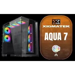 Xigmatek Aqua 7 Mid Tower Gaming Case / Supports Motherboards up to E-ATX / 2 Tempered Glass Panel Design / Optimized Airflow with Angled Front-Right Fans / Top Nylon Mesh Anti-Dust Filter / CPU Cooler Clearance up to 165mm / Vertical GPU Bracket Included / PSU Length up to 180mm / 8 x Pre-Installed ARGB Fans Included