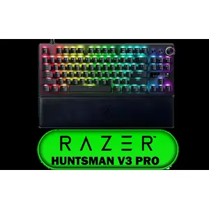 Razer Huntsman V3 Pro TKL 8KHz Esports Gaming Keyboard / 8KHz Polling Rate / Analog Optical Switches w/Rapid Trigger & Adjustable Actuation / Media Keys & Dial / Doubleshot PBT Keycaps / Aluminum Top Plate / Wrist Rest