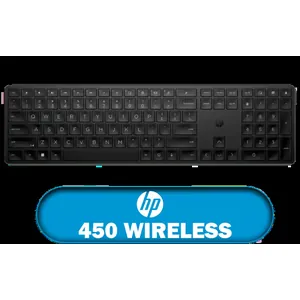 HP 450 Wireless Programmable Keyboard Black - Slim, Full Size with Numpad, Wireless, USB Receiver, 20 programmable Keys, 4 LEDs, Laptop-Like Keys, 20-Months Battery, Low Power Indicator (4R184AA)