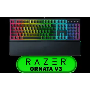 Razer Ornata V3 Gaming Keyboard: Low-Profile Keys - Mecha-Membrane Switches - 10-Zone RGB Lighting - Spill-Resistant - Magnetic Wrist Wrest - Classic Black - RZ03-04460100-R3M1