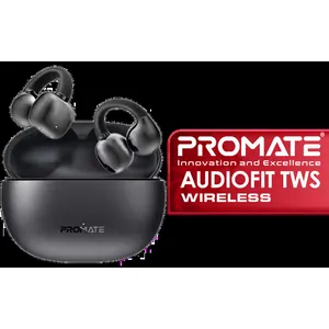 Promate AudioFit™ Open Ear Clip On TWS Earbuds with IntelliTouch - Black / Open Wearable Stereo / True Wireless / Up To 28 hours of Music Playtime / IPX4 water-resistance / AirClip.Black