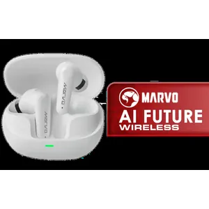 MARVO TS9389 AI Future Wireless Earphones - White / Smart Touch Control / Type-C Fast Charging / Low Latency / Long Battery Life / Support Translation and Noise Reduction Toggle / TWS-TS9389-WT