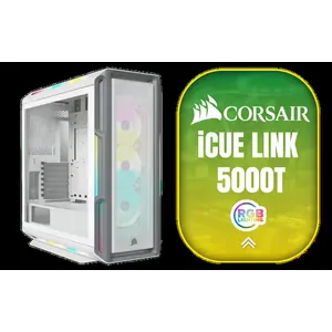CORSAIR iCUE 5000T RGB Tempered Glass Mid-Tower Gaming E-ATX PC Case - White / 3x L120 RGB Fans Included / Supports Motherboards up to E-ATX / Clean Cabling / Removable Airflow Panels / CC-9011231-WW