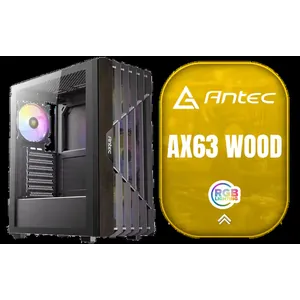 Antec AX63 Wood ARGB Gaming Case - Black / Geometric Wood Front Panel / Tempered Glass Side Panel / ATX, Micro-ATX, Mini-ITX Support / 4 ARGB Fans Pre-Installed / 0-761345-10172-1