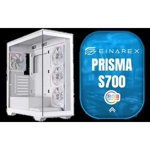 EINAREX Prisma S700 ATX Mid-Tower Case - White / Supports ATX, m-ATX and m-ITX Motherboards / Tempered Glass Panel / USB-C 3.2 Gen 2 + USB 3.0 I/O / 1×2.5\\\" + 1×3.5\\\" Bays / 7 PCIe Slots / Supports Up to 9 Fans / GPU Length 390mm / CPU Cooler 165mm / 25mm Cable Management / EXCS-PR-700R-W