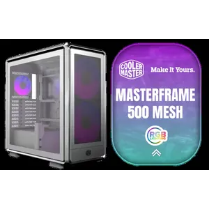 Cooler Master MasterFrame 500 Mesh ARGB Mid-Tower PC Case - Silver / Tempered Glass Side Panel / Supports E-ATX Motherboards / GPU Support Bracket Included / FreeForm 2.0 Exo-Structure ATX Case / Open-Frame Modding Design / 390mm GPU Length & 190mm GPU Height Support / Includes GPU Support Bracket / 2x Pre-Installed SickleFlow 200mm ARGB Fans / 1x Pre-Installed 120mm ARGB Fan / MF500M-SHNN-S01