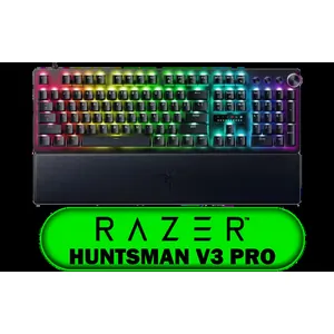 Razer Huntsman V3 Pro 8KHz Esports Gaming Keyboard - Black / Analog Optical Switches w/Rapid Trigger & Adjustable Actuation / Media Keys & Dial / Doubleshot PBT Keycaps / Aluminum Top Plate / Wrist Rest / RZ03-05530100-R3M1