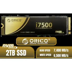 ORICO i7500 M.2 NVMe SSD - 2TB / 3D NAND Flash / PCIe Gen4.0 x4 / Up to 7,200MB/s Read and 6,100MB/s Write Speeds / ORICO-i7500-2TB-GD-BP