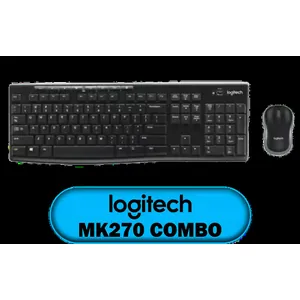 Logitech MK270 Wireless Keyboard And Mouse Combo / Long Battery Life / Eight hot keys / Full-size, spill-resistant keyboard / Instant media Access / Logitech Nano Receiver