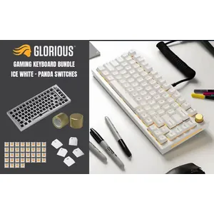 Glorious GMMK Pro Gaming Keyboard Bundle / GMMK Pro Gasket-mounted 75% layout Gaming Keyboard - White Ice, 16.8 million color RGB Lighting - GLO-GMMK-P75-RGB-W / 3 x Panda Mechanical Switches - GLO-SWT-HPANDA / PBT Mechanical Keycaps - White - GLO-KC-GPBT-W / GMMK PRO Rotary Knob - Gold - GLO-ACC-P75-RK-G / (Self-Assembly Required)
