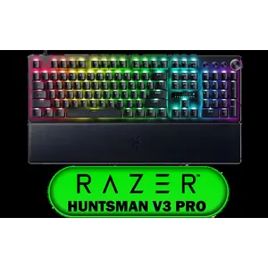 Razer Huntsman V3 Pro Esports Gaming Keyboard - Black / Analog Optical Switches w/Rapid Trigger & Adjustable Actuation / Media Keys & Dial / Doubleshot PBT Keycaps / Aluminum Top Plate / Wrist Rest / RZ03-04970100-R3M1