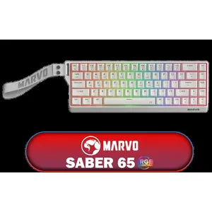 Marvo Saber 65 Tri-Mode Mechanical Gaming Keyboard - White / Tri-Mode Wireless Connectivity / 2.4G, Bluetooth and USB Wired / Compact 65% Keyboard Layout / 13 RGB Lighting Modes / Full-Key Anti-Ghosting Support / Ribbon And Screwdriver Included