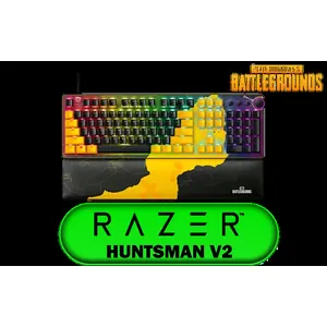 Razer Huntsman V2 Optical Gaming Keyboard: Fastest Clicky Optical Switches w/Quick Keystrokes & 8000Hz Polling Rate - Doubleshot PBT Keycaps - Dedicated Media Keys & Dial - PUBG: Battleground Edition / RZ03-03932300-R3M1