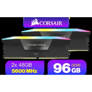 Corsair Vengeance RGB DDR5 96GB (2x48GB) DDR5 5600MHz CL40 Memory – Black / Ten-zone panoramic RGB lighting / Custom Intel XMP 3.0 profiles / Onboard voltage regulation / CMH96GX5M2B5600C40