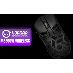 Lorgar MSE90W Wireless Gaming Mouse - Black / Magnesium Alloy Ultralight Body / 60g Lightweight Design / Flagship PixArt PAW3395 Sensor / Up To 26K DPI Sensitivity / 6 Programmable Buttons / Tri-Mode Connectivity / Virgin PTFE Feet