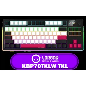 Lorgar KBP70TKLW TKL Wireless Gaming Keyboard - Black / 85-Key Layout / LORGAR™ Toxic Purple Linear Switches / Enhanced RGB Lighting System / Hot-Swappable Switches / Multimedia Smart Knob/ Anti-Slip Feet with Tilt Adjustment / Detachable Red Spring USB-C Cable