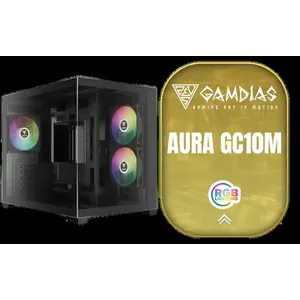 GAMDIAS AURA GC10M Micro-ATX Mid Tower PC Gaming Case with Side Tempered Glass / Supports Mini-ITX and Micro-ATX Motherboards / 3 Built-in 120mm ARGB Fans / Compatible with 400mm GPU