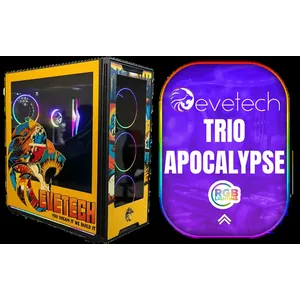Evetech TRIO Apocalypse Limited Edition Tempered Glass ATX Gaming Case / 6x Dual Ring RGB High-Speed PWM Fans Included / Support USB 3.0 & 2.0 / Syncs with Mystic lighting & aura sync / 5mm Full Sized Tempered Glass / Optimized airflow / Supports 370mm (MAX) long Graphic Card installation